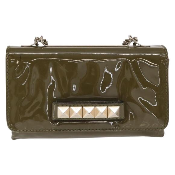 VALENTINO Studs Chain Shoulder Bag Enamel Khaki Gold Auth bs31799 - Picture 13 of 16